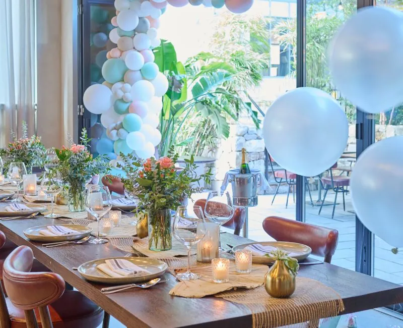 Special Event Dining with flowers and balloons